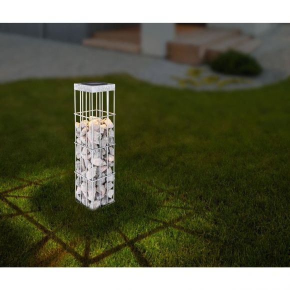 LED Solarleuchte Erdspitz Zaungeflecht zum Befüllen mit Steinen Außenleuchte mit Schalter und Akku 3000K IP44