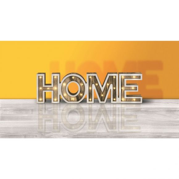 LED Tischleuchte aus Holz Schriftzug "HOME" 2 8-flammige Tischlampe