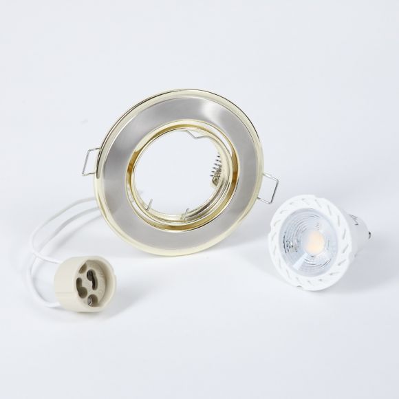 LED-Einbaustrahler rund, goldene Elemente, dimmbar,Set, inkl. GU10 5W