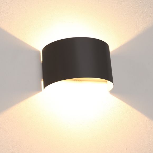 LHG Up & Downlight halbrund Wandleuchte Finn wenge / schwarz, modern skandinavisch, inkl. 5W LED
