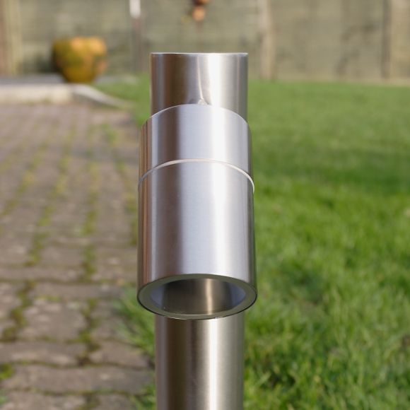LHG Edelstahl Pollerleuchte modern mit 2 schwenkbaren Strahlern,  H: 35,5 cm inkl. GU10 Leuchtmittel, IP44 ideal für den Außenbereich / Garten / Auffahrt