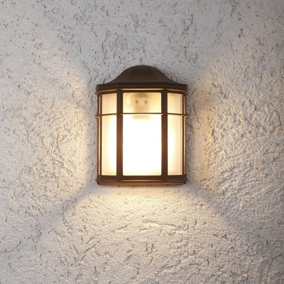 LHG Landhaus Außen Wandlampe klassisch braun mit Glas , E27 , flach, braun, LED einsetzbar, Landhausstil