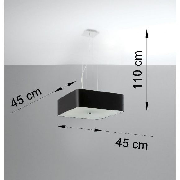 Quadratische E27 Stoff Schirm-Pendelleuchte mit Blendschutz aus satiniertem Glas 5-flammige Hängelampe schwarz 45 cm