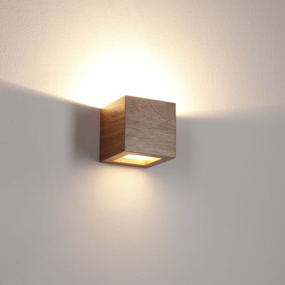 Quadratische Holzoptik Wandleuchte Furnier Nussbaum  Wandlampe Up & Downlight E27 12cm 640Lumen Würfel