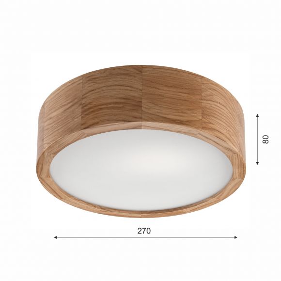 runde E27 Holz Deckenleuchte mit Glas Blendschutz matt Deckenlampe eiche ø 27 cm