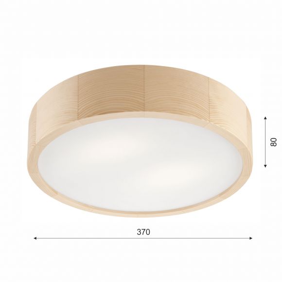 runde E27 Holz Deckenleuchte mit Glas Blendschutz matt 2 -flammige Deckenlampe kiefer ø 37 cm