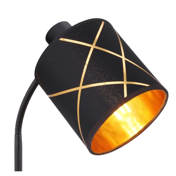 runde E27 Tischleuchte aus Stoff und Acryl Schirm mit Dekorstanzungen Flexo Tischlampe gold Schalter