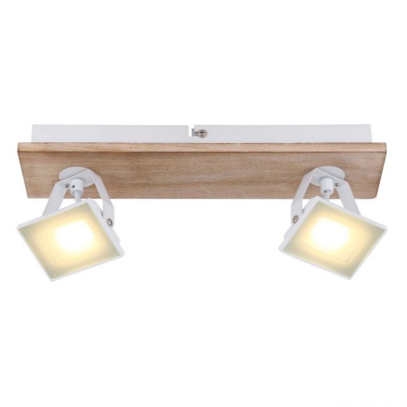 schwenkbare eckiger LED Strahler aus Holz und Glas klar rechteckig mit 2 dreh- schwenkbar
