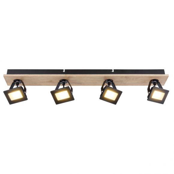 schwenkbare eckiger LED Strahler aus Holz und Glas matt klar rechteckig mit 4 dreh- schwenkbar