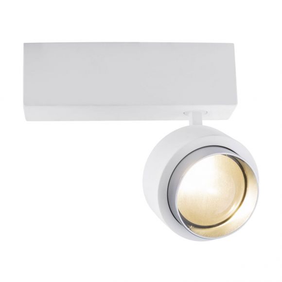 schwenkbare höhenverstellbare runde LED Deckenleuchte aus Gips länglich mit einem en Strahler 355° drehbar 0-80° schwenkbar inkl. 1 DekorGlas Deckenlampe weiß Chrom