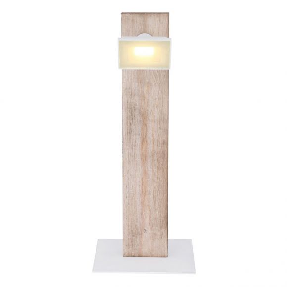 schwenkbare LED Strahler Tischleuchte aus Holz und Glas klar gerade mit 1 dreh- schwenkbar Tischlampe weissgetüncht Schalter