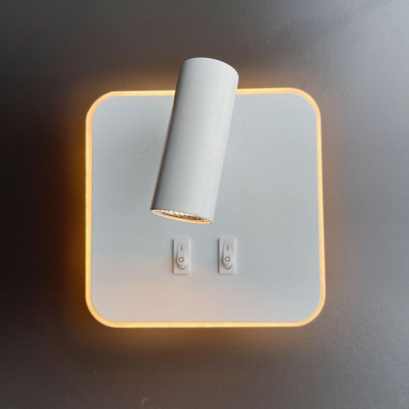 schwenkbare LED Wandleuchte mit Strahler und Backlight Wandlampe weiß 14,5 x 14,5 cm