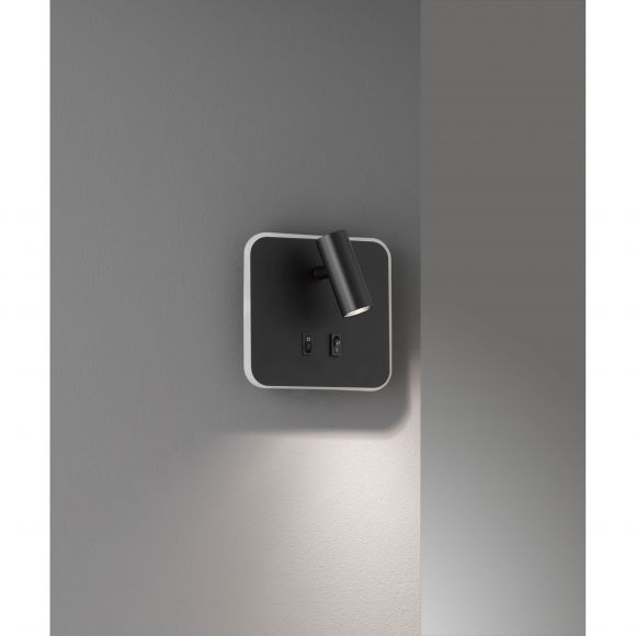 schwenkbare LED Wandleuchte mit Strahler und Backlight Wandlampe schwarz 14,5 x 14,5 cm