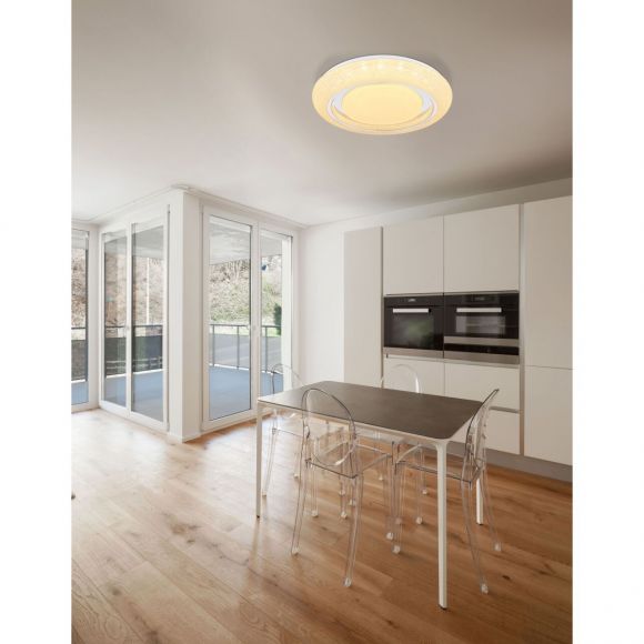Smart Home runde LED Deckenleuchte mit CCT-Lichtfarbsteuerung & Fernbedienung & Memory Funktion aus Acryl und Chrom ring kompatibel mit Google-Home Alexa Deckenlampe weiß ø 48 cm