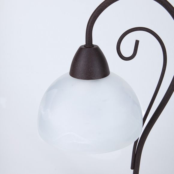 Tischleuchte im Landhausstil, rostfarbend mit weißem Alabasterglas, Tischlampe im Country Stil braun