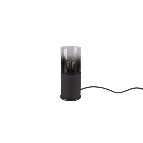 Tischleuchte, schwarz, Rauchglas, 25cm hoch, für E27 LED Leuchtmittel