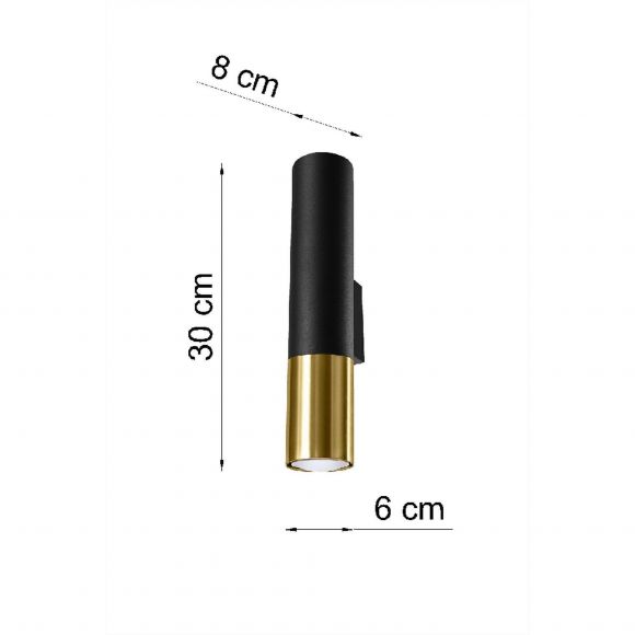 zylindrische Up- and Downlight Wandleuchte aus Stahl 2-flammige Wandlampe schwarz gold 6 x 8 x 29 cm