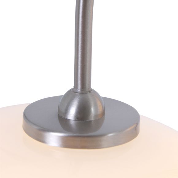 2-flammige LED Tischleuchte mit gebogenen Armen, Glasschirme, silber, dimmbar per Tastdimmer, inkl. LED 2x 5W