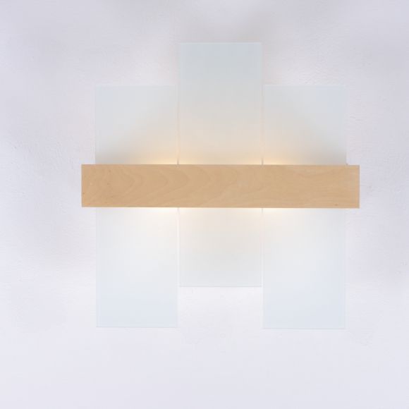 Deckenleuchte, Holz, 2-flammig, 43 x 43 cm, inkl. 2x 6W LED warmweiß