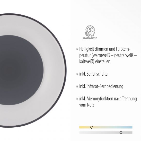 dimmbare runde LED Deckenleuchte mit Fernbedienung & Memory Funktion  matt Deckenlampe anthrazit Schalter ø 48 cm