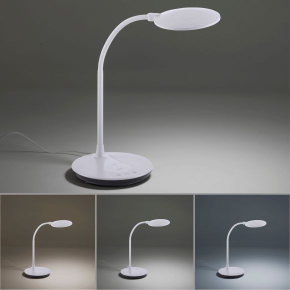 dimmbare schwenkbare runde LED Tischleuchte mit CCT-Lichtfarbsteuerung matt Tischlampe weiß