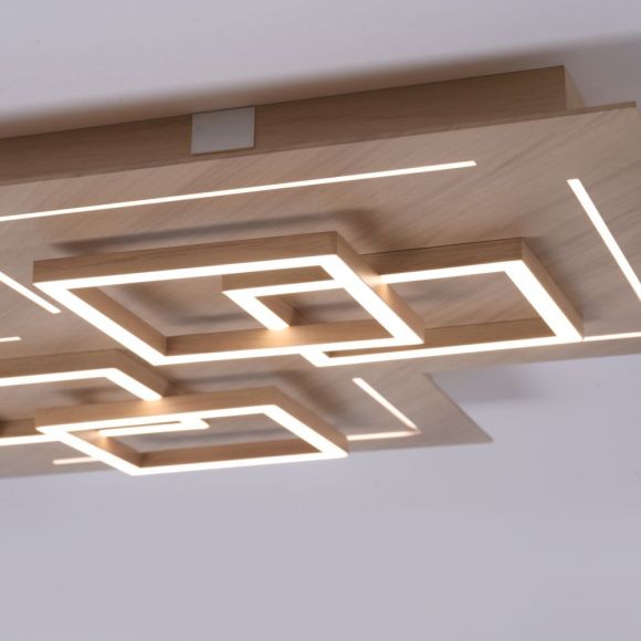 Eckige ZigBee Smart Home Holz Deckenleuchte Q®-Linea, dimmbar per Fernbedienung, 8 x LED