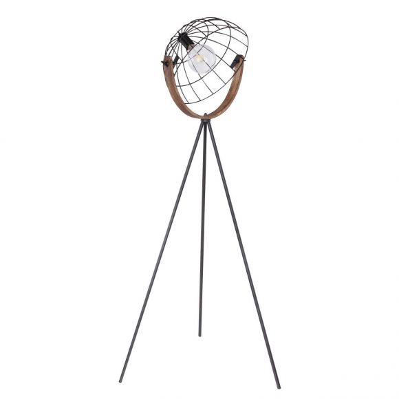 höhenverstellbare runde E27 Stehleuchte aus Holz matt Tripod Schirm verstellbar Schrim-DM: 40 cm Stehlampe schwarz mit Schalter ø 60