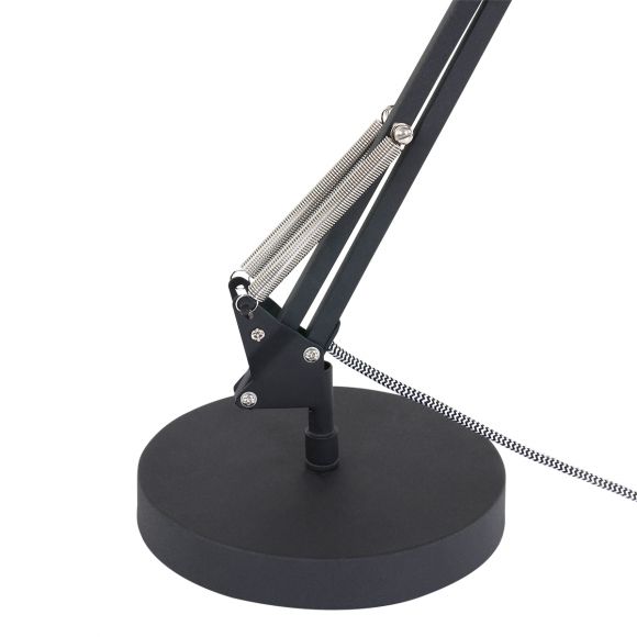 Industrielle Tischleuchte mit schwenkbarem Schirm, schwarz, höhenverstellbar, Schreibtischlampe mit Schnurschalter, E14