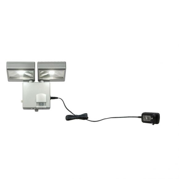 LED Außenstrahler mit Bewegungsmelder Baustrahler 2 Strahlern Batteriestandanzeige inkl. Adapter zum Laden IP44