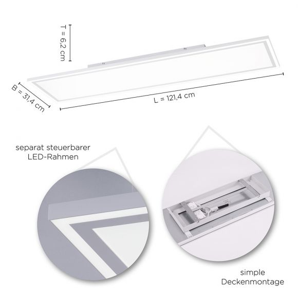 LED Deckenpanel 121x31cm, 30W CCT, dimmbar per Fernbedienung, Serienschalter