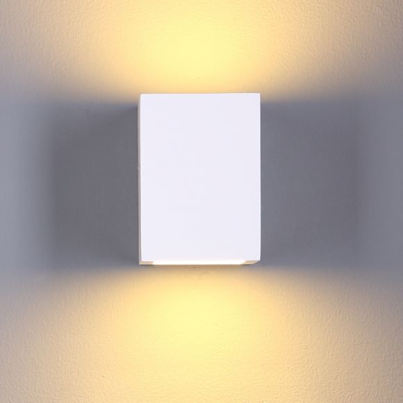 LED Gips Wandleuchte, Up & Down Light mit schönem Lichteffekt , weiß,  würfelförmig / quadratisch, inkl. 5W LED warmweiß