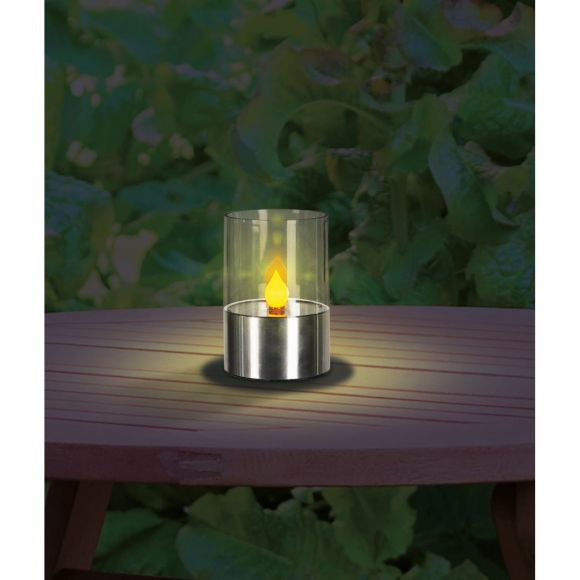 LED Kerze mit flackerndem Licht Solarleuchte aus Edelstahl Außenleuchte mit Schalter inkl. Akku D:75, H:110, LED 0,06W 3,2V, 1800K IP44