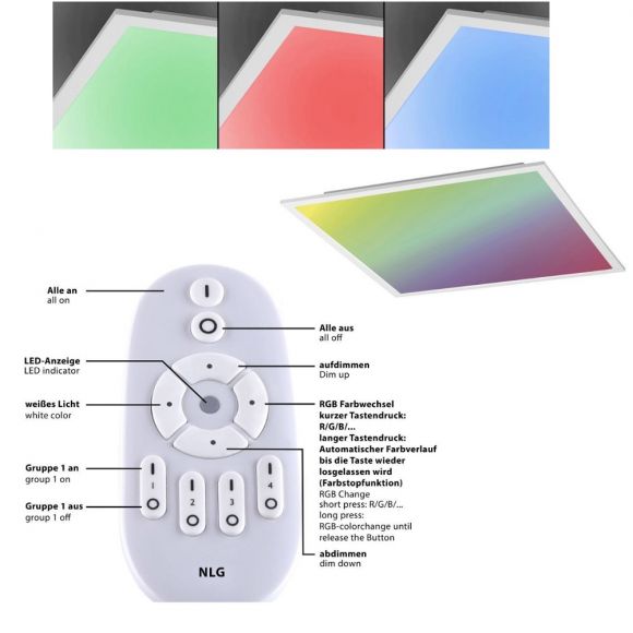 LED Panel, Deckenleuchte, Fernbedienung, Farbwechsel