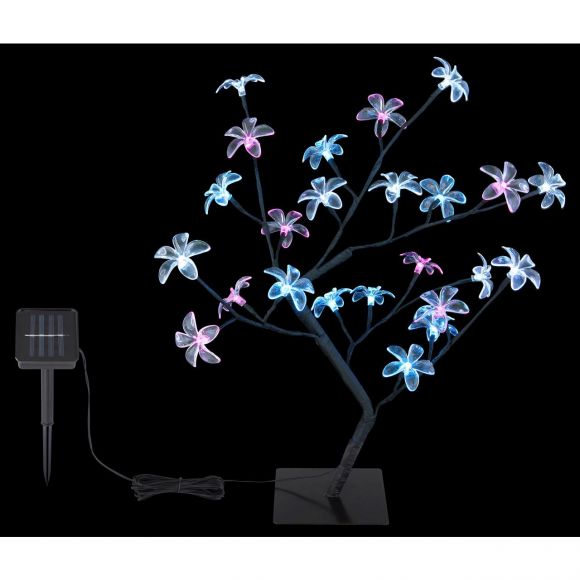 LED Solarleuchte kleiner Baum mit Blüten 60 cm schwarz blau lila Außenleuchte Tischlampe mit Schalter und Akku IP44