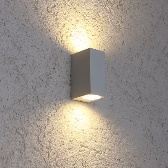 LED Wandleuchte Außen, weiß, eckig, Up & Down, H15 cm, Fernbedienung