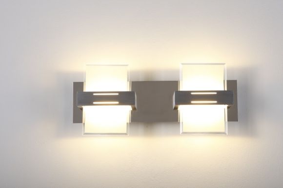 LED Wandleuchte, silberfarbig, Glas, eckig, 2-flammig, LED warmweiß