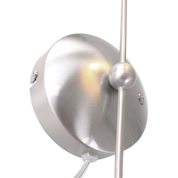 moderne LED Wandleuchte mit scheibenförmigem Schirm und gebogenem Arm, silber, dimmbar, 1-flammig