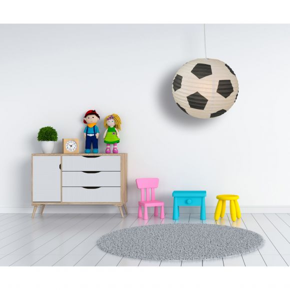 Pendelleuchte Papierballon + Schnurpendel Fußball als Kinderzimmerleuchte
