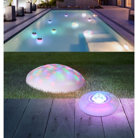 RGB LED Solarleuchte rund mit Erdspitz oder schwimmt im Wasser Außenleuchte ø 32 cm mit Akku IP65