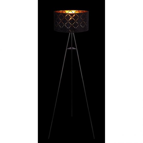 runde E27 Stehleuchte aus Samt Tripod Schirm mit Dekorstanzungen Stehlampe schwarz Schalter ø 69 cm