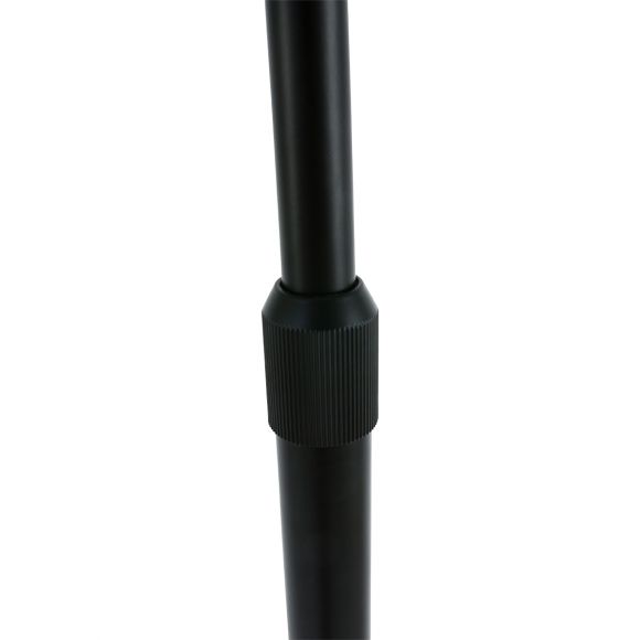 Schwarze Bogenstehleuchte mit weißem Schirm, höhenverstellbar, mit Bodenschalter, E27