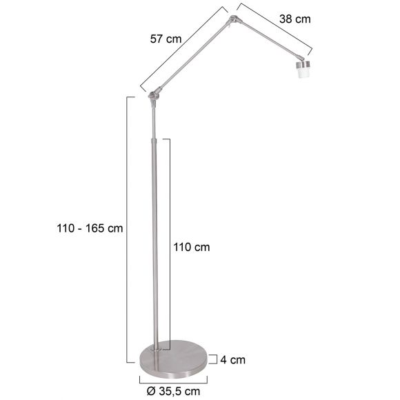 schwenkbare und höhenverstellbare E27 Stehleuchte mit Gelenkarm Stahl gebürstet Stehlampe Höhe 170-210 cm