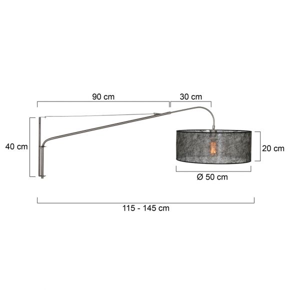 Schwenk- und ausziehbare 100 - 130 cm E27 Wandleuchte mit Stoffschirm silber transluzent Wandlampe silbern ø 50 cm