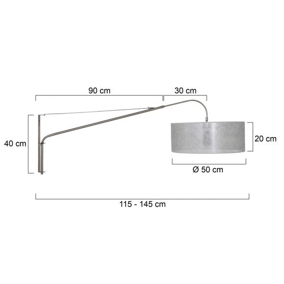 Schwenk- und ausziehbare 100 - 130 cm E27 Wandleuchte mit Stoffschirm silber transluzent Wandlampe silbern ø 50 cm