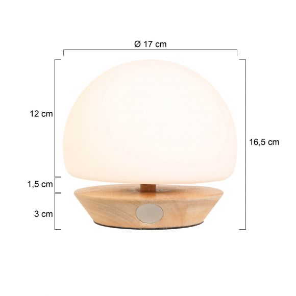4-stufig dimmbare Kugeltischleuchte aus weißem Glas, Nachttischlampe mit Holzaufsatz, inkl. LED, 3 Farben