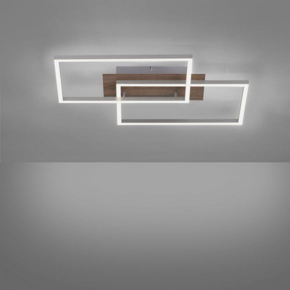 CCT-LED Deckenleuchte mit 2 dimmbaren LED Rechtecken inkl. Fernbedienung, Holz-Optik