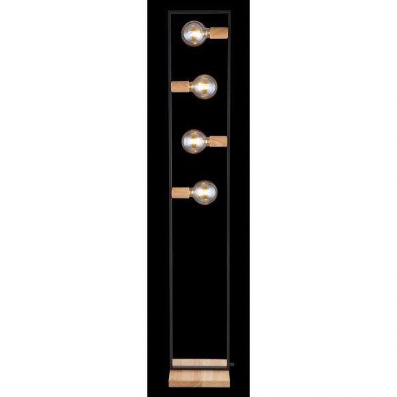 eckige E27 Stehleuchte aus Holz matt rechteckig ohne Schirm Kabel: 18m 4-flammige Stehlampe schwarz und braun mit Schalter