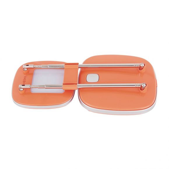 höhenverstellbare eckige LED Tischleuchte rechteckig zusammenklappbar ausziehbar Kabel 18m Tischlampe orange und silberfarben mit Schalter