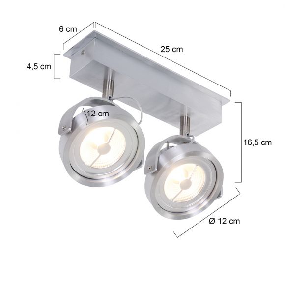 LED Deckenspot im Industrie-Style, Deckenstrahler 2-flammig, silber, drehbare Köpfe, inkl. LED 12W