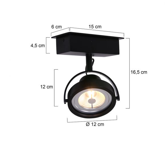 LED Deckenspot im Industrie-Style, Spot 1-flammig, schwarz, drehbarer Kopf, inkl. LED 12W